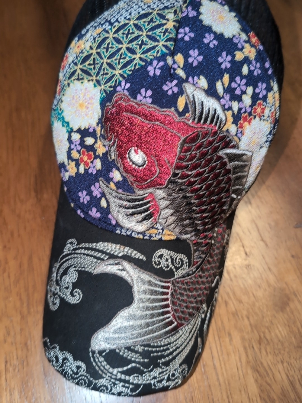 Black Floral Koi Embroidered Women’s Cap